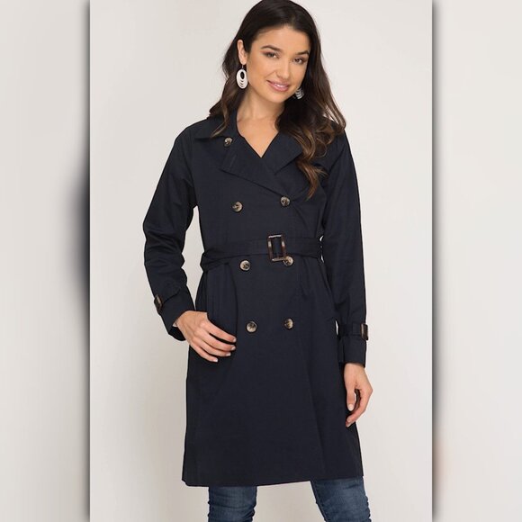 Lively Lumina Jackets & Blazers - A090 • Navy Double Breasted Belted Trench Coat